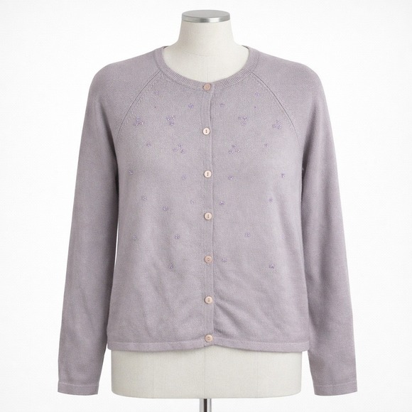 Express Sweaters - Express Silk Cashmere Lavender Beaded Cardigan Sweater M Cottagecore Fairy Twee